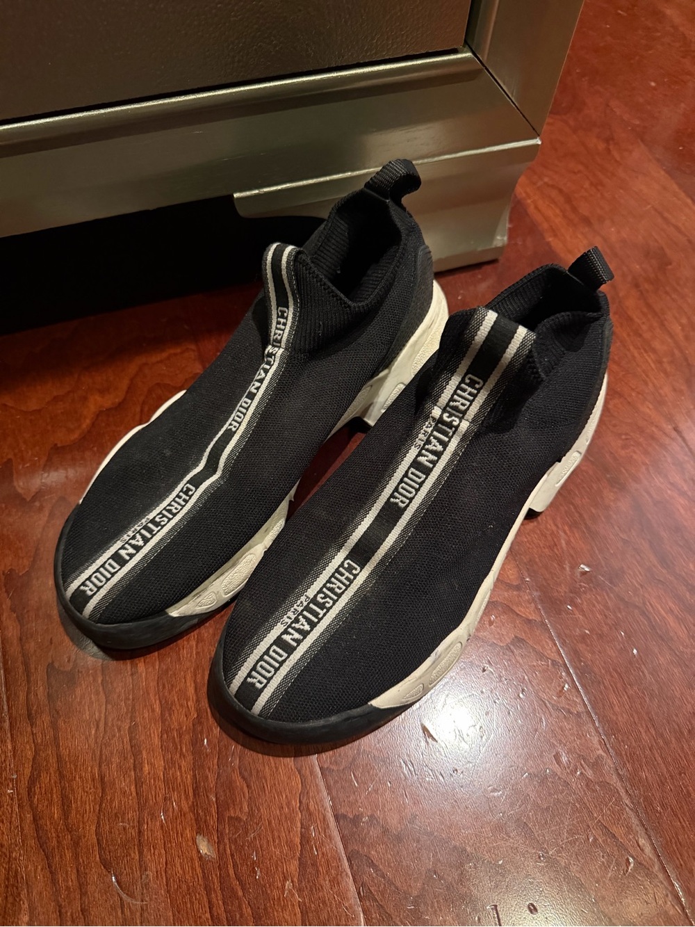 Dior Black and White Men's Slip-On Knit Sneakers 37.5